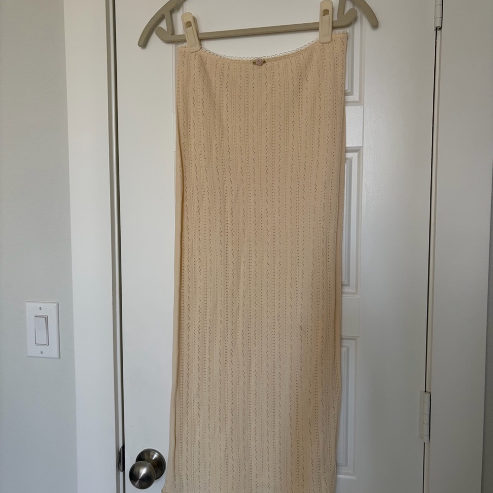 Pointelle Cream Knit Maxi Skirt